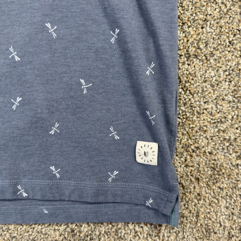 Linksoul‎ Mens Dragonfly Print Golf Polo Blue Short Sleeve Large Casual Stretch